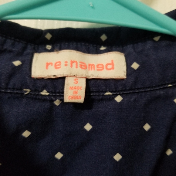 Navy and White Diamond Button up Blouse - Picture 2 of 3